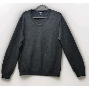 Men's J.CREW Gray 100% Merino Wool V-Neck Sweater Size L Preppy‎ Academia